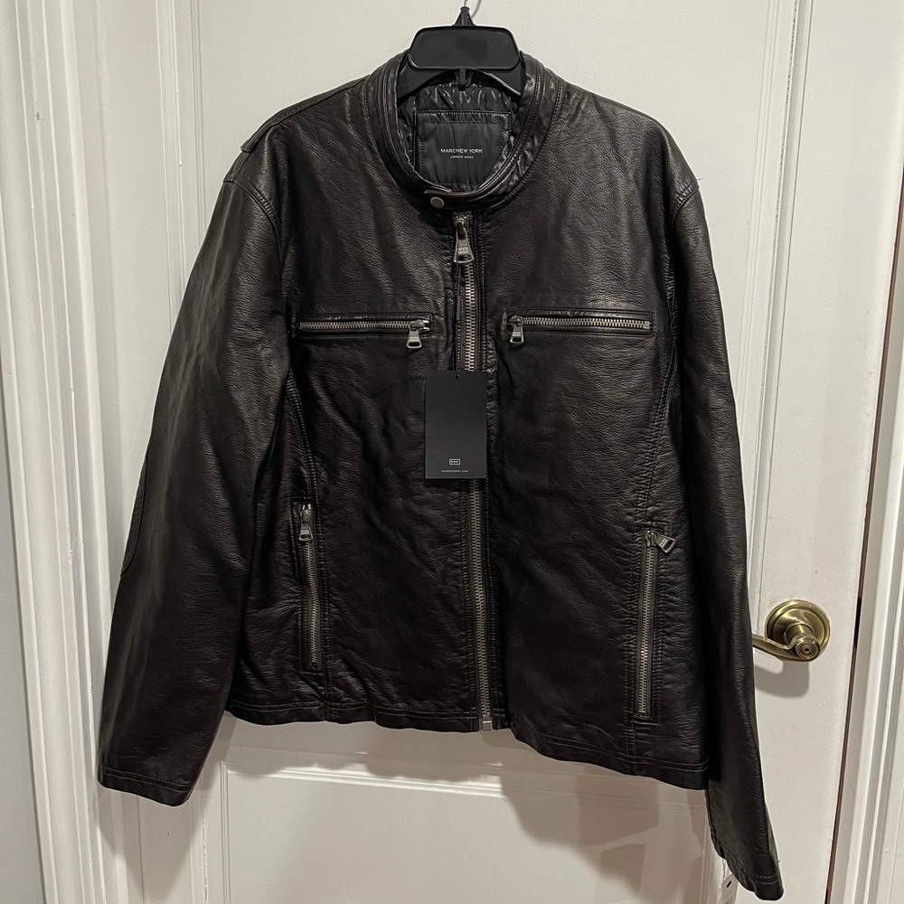 Men’s Marc New York Faux Leather Dark Brown Bomber Jacket, XL, with tags